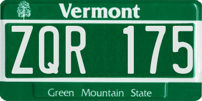 VT license plate ZQR175