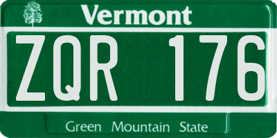 VT license plate ZQR176