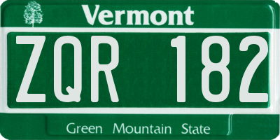 VT license plate ZQR182