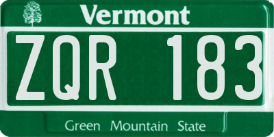 VT license plate ZQR183