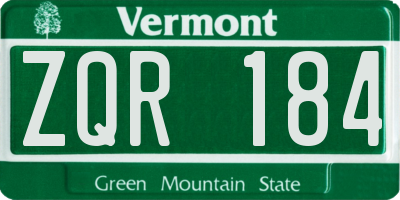 VT license plate ZQR184
