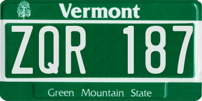 VT license plate ZQR187