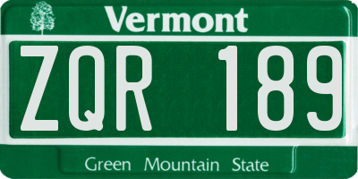 VT license plate ZQR189