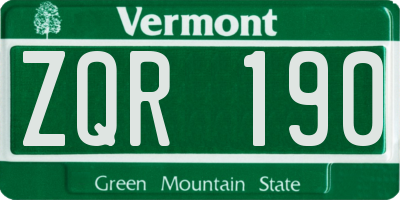 VT license plate ZQR190