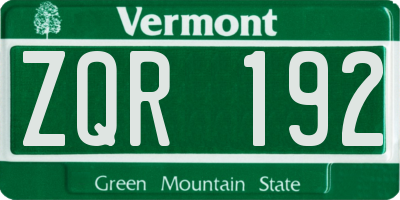 VT license plate ZQR192