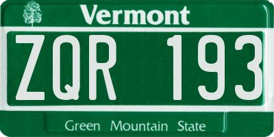 VT license plate ZQR193