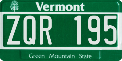 VT license plate ZQR195
