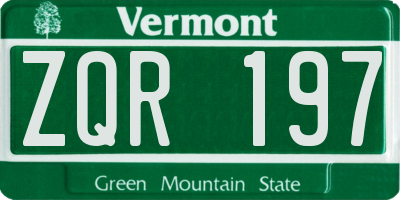 VT license plate ZQR197
