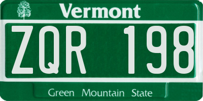 VT license plate ZQR198