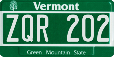 VT license plate ZQR202