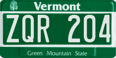 VT license plate ZQR204