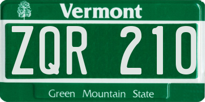 VT license plate ZQR210