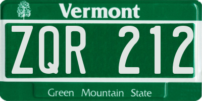 VT license plate ZQR212