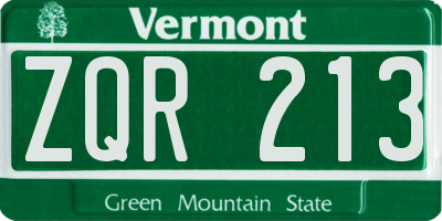 VT license plate ZQR213