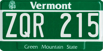 VT license plate ZQR215