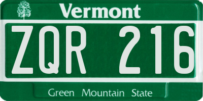 VT license plate ZQR216