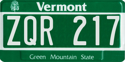 VT license plate ZQR217