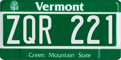 VT license plate ZQR221