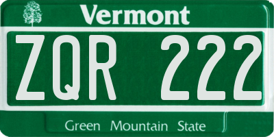VT license plate ZQR222