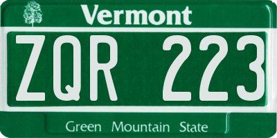 VT license plate ZQR223