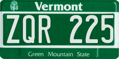 VT license plate ZQR225
