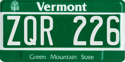 VT license plate ZQR226