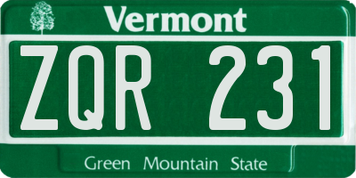 VT license plate ZQR231