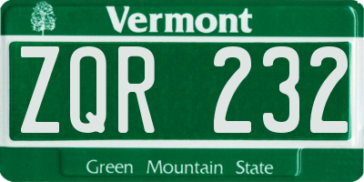 VT license plate ZQR232