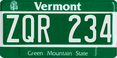 VT license plate ZQR234