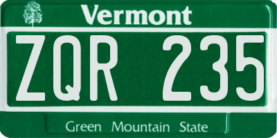VT license plate ZQR235