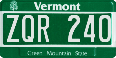 VT license plate ZQR240