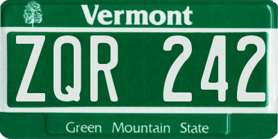 VT license plate ZQR242