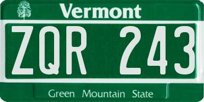 VT license plate ZQR243