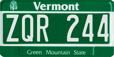 VT license plate ZQR244