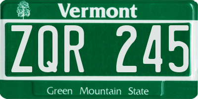 VT license plate ZQR245
