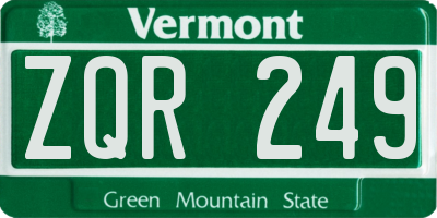 VT license plate ZQR249
