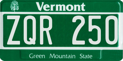 VT license plate ZQR250
