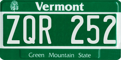 VT license plate ZQR252