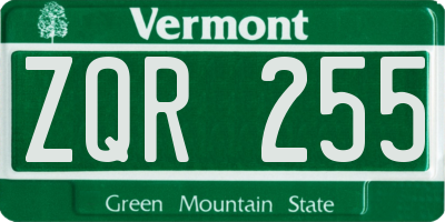 VT license plate ZQR255