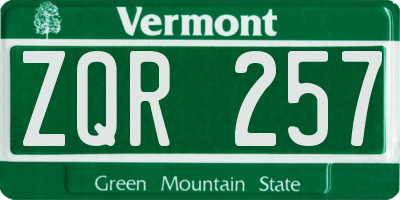 VT license plate ZQR257