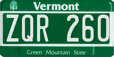 VT license plate ZQR260