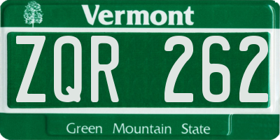 VT license plate ZQR262