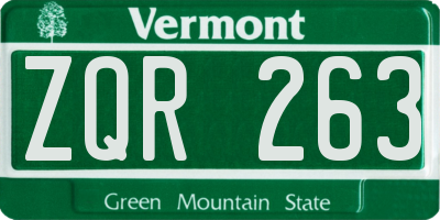 VT license plate ZQR263
