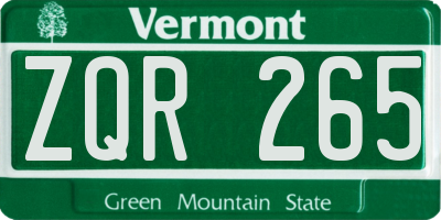 VT license plate ZQR265