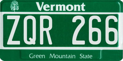 VT license plate ZQR266