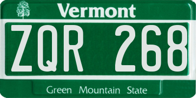 VT license plate ZQR268