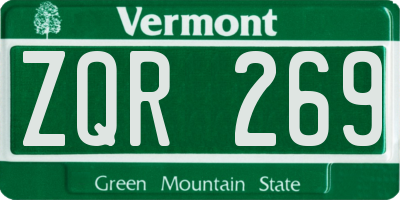 VT license plate ZQR269