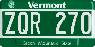 VT license plate ZQR270