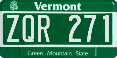 VT license plate ZQR271