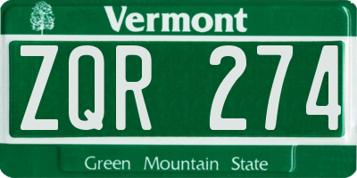 VT license plate ZQR274
